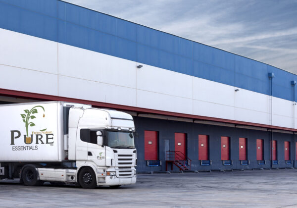 loading truck truck loading at a warehouse building.